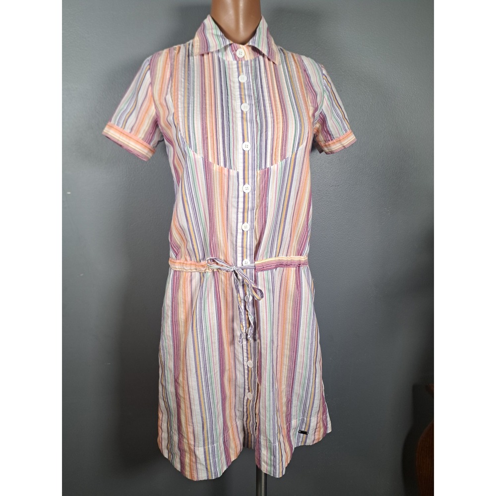 Buffalo David Bitton Y2K Striped Shirt‎ Dress Short Sleeve Button Front XS